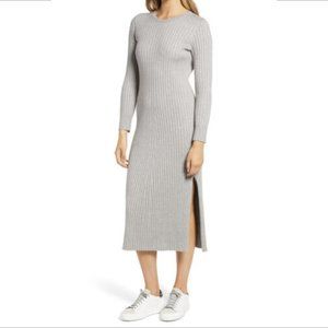 WAYF BFF Hollie midi ribbed sweater dress gray tie keyhole back new Medium